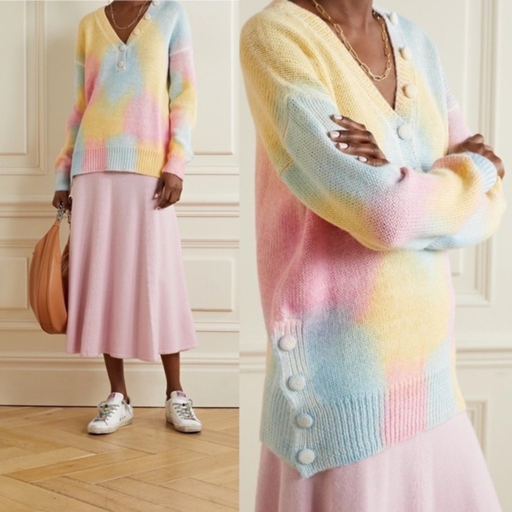 LOVESHACKFANCY Naveen V-Neck Pullover Sweater Fairy Tale Tie Dye M